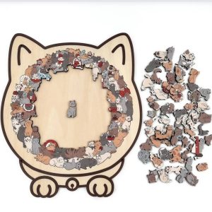 Puzzle artistico a forma di gatto – set di 135 pezzi in legno